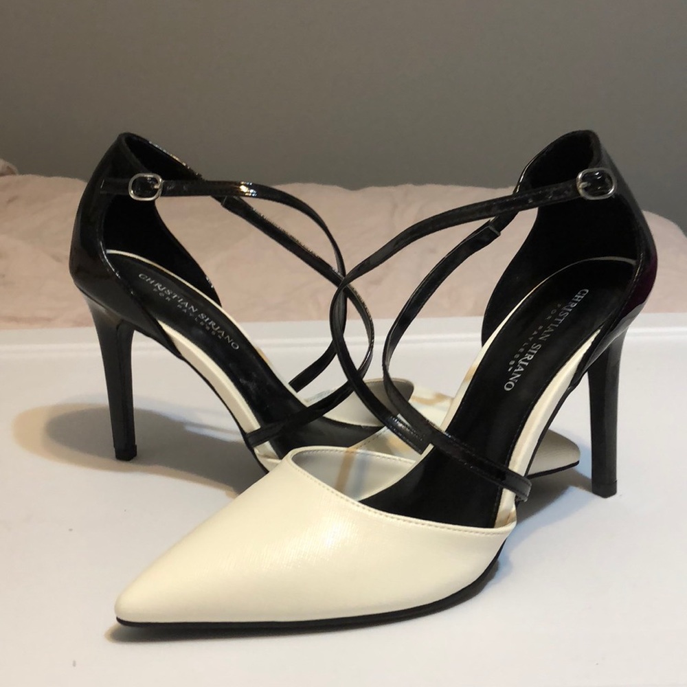 Cross Strap Black and White Heels